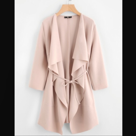 Waterfall Collar Pocket Front Wrap Coat - Picture 2 of 8